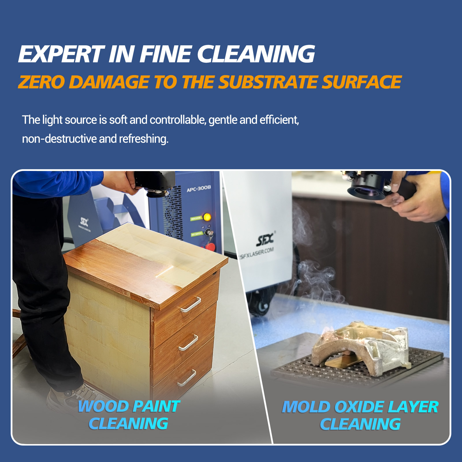 SFX 200W 300W Air Cooled Laser Cleaner Laser Wood Cleaning Machine with Intelligent Interconnection and Self Propelled Device